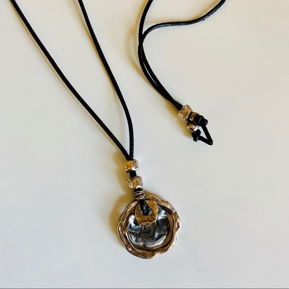 Sundance Two Sisters Designs Silver Coin Pendant Necklace Black Cord Artist Made